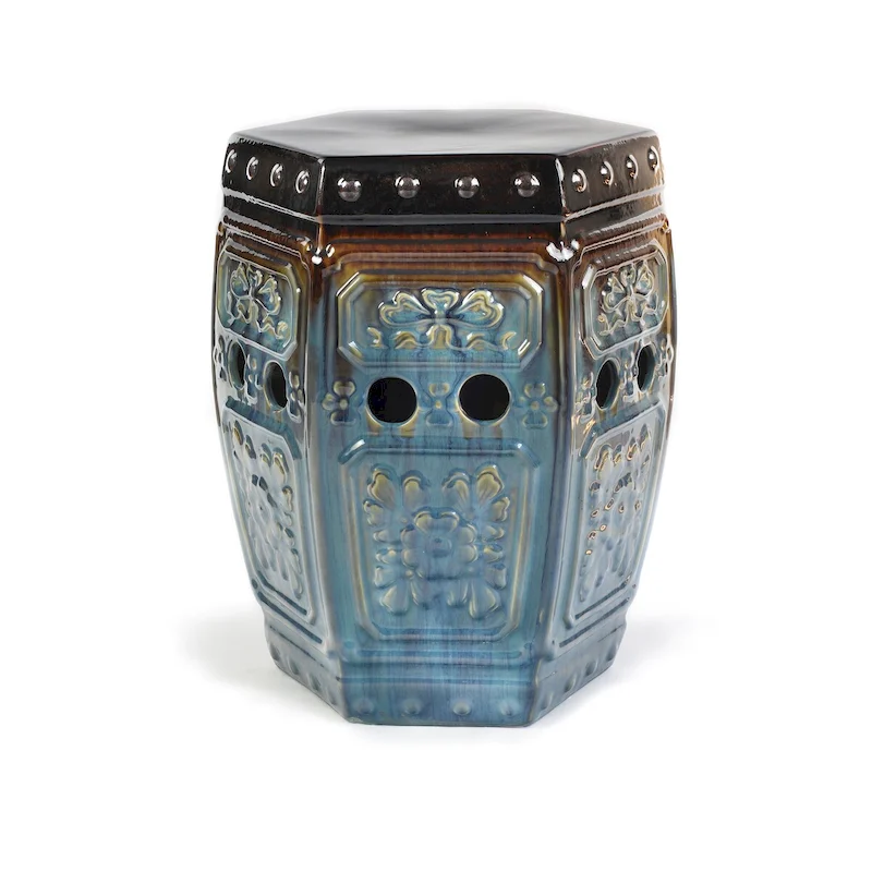 Euro Ceramica 18 Tao Collection Indoor and Outdoor Decorative Garden Stool - 13 x 15 x 18