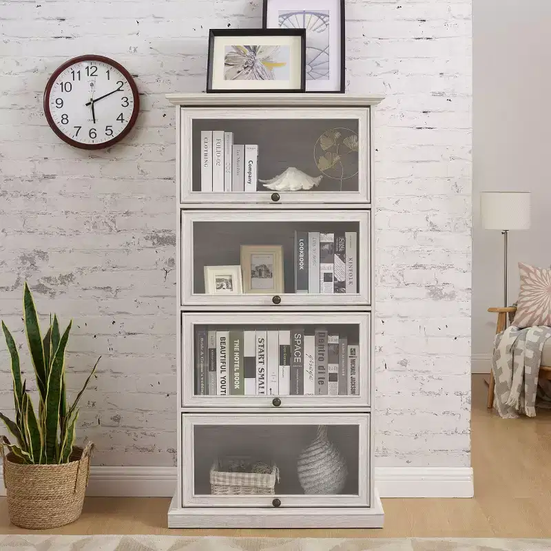 Okak Bookshelf, Storage Shelves with 4 Shelves, Tall Bookcase for Books and CDs, Storage Organizer for Living Room, Hallway, Office
