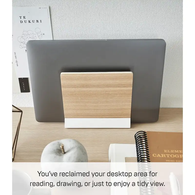 Yamazaki Home Slim Laptop Stand, Steel and Wood - L 2.44 x W 6.3 x H 5.91 inches
