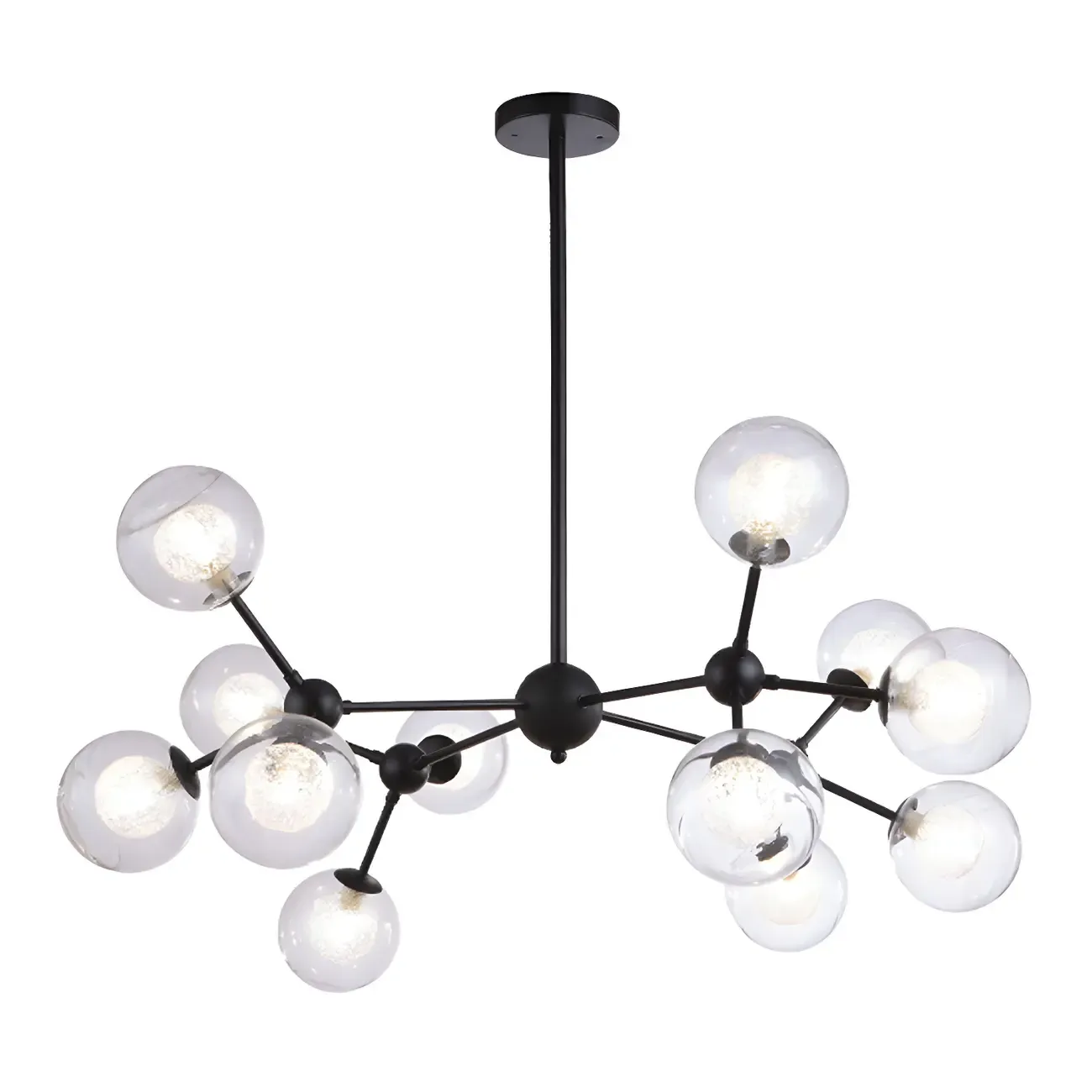 Modern Industrial Sputnik Black Glass 9-18 Light Chandelier