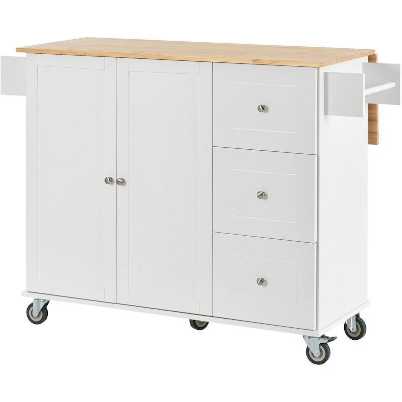 Kitchen Island Cart with Solid Wood Top and Locking Wheels