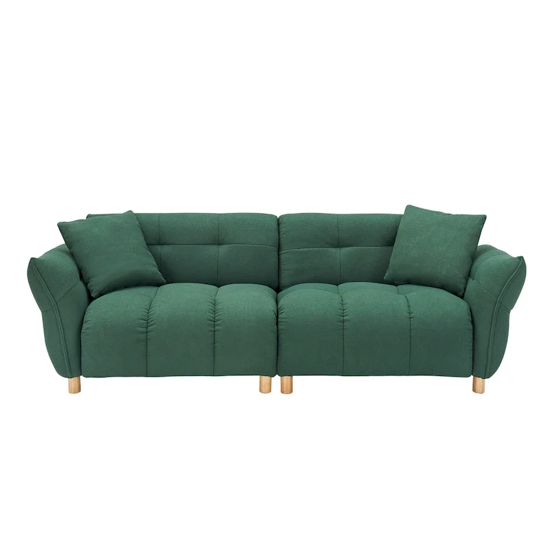 Teddy Fabric 3-Seater Sofa with Pillows - Green/Yellow/Beige