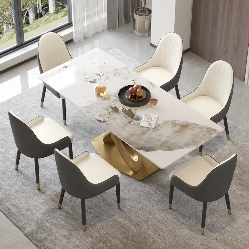 Sintered Stone Dining Table with Metal Base
