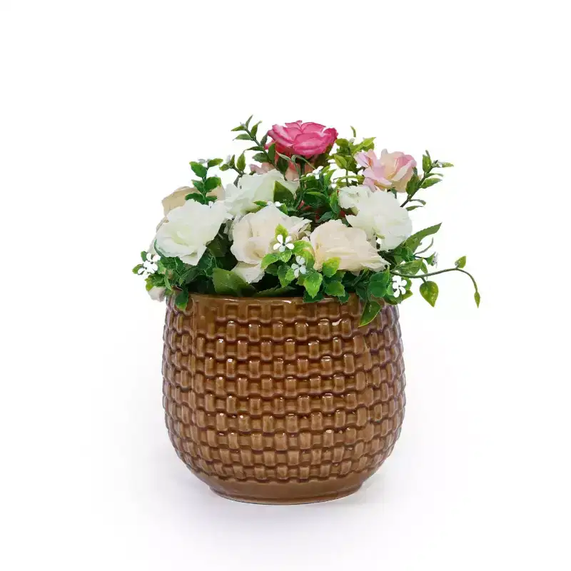 NAYSAYE Planters 3-Piece Modern Ceramic Glossy Flower Pots, Frost-Resistant with Drainage Holes for Indoor, Outdoor, Orange, 13.4*13.4*12.1