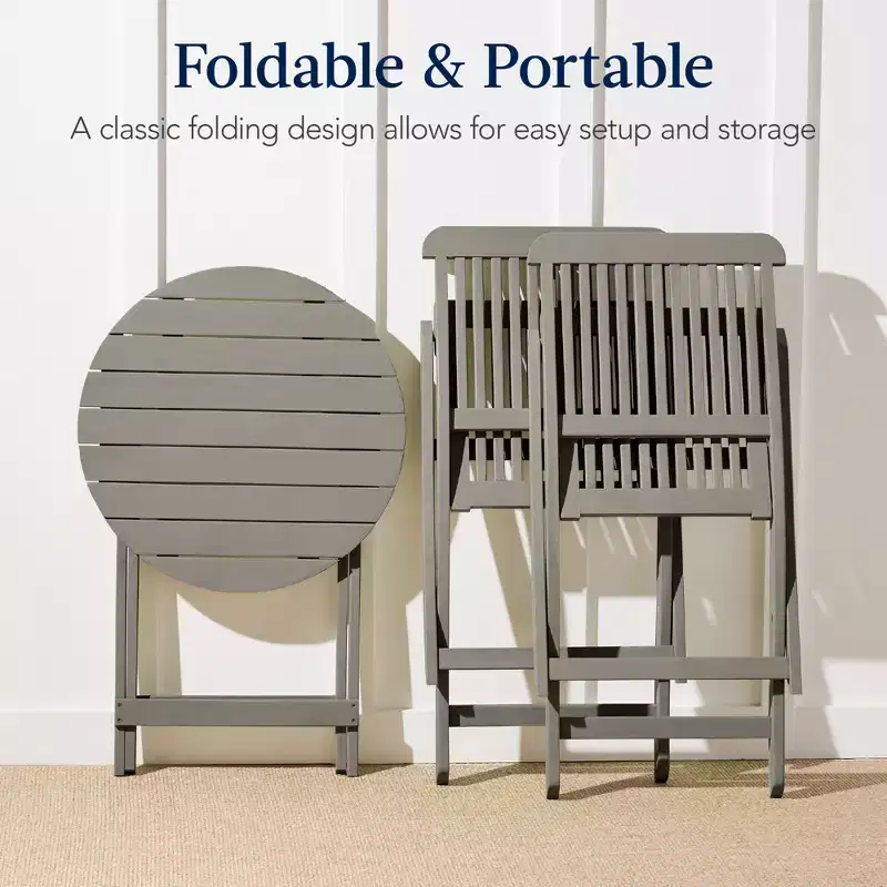 Best Choice Products 3-Piece Acacia Wood Bistro Set, Folding Patio Furniture w/ 2 Chairs, Table