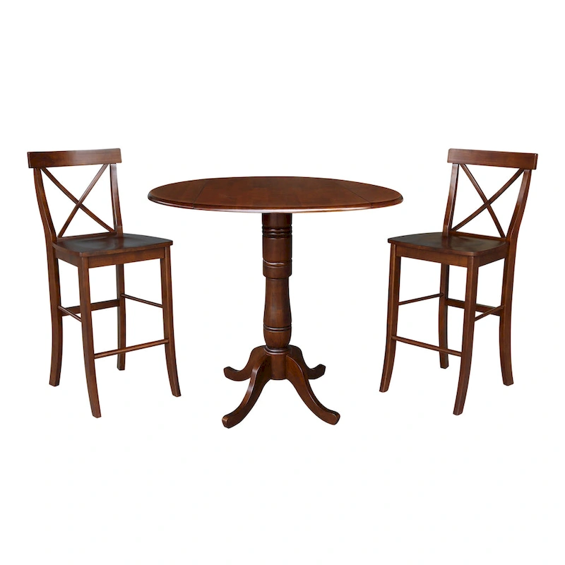 42 Round Top Bar Height Table and Two Stools - Espresso