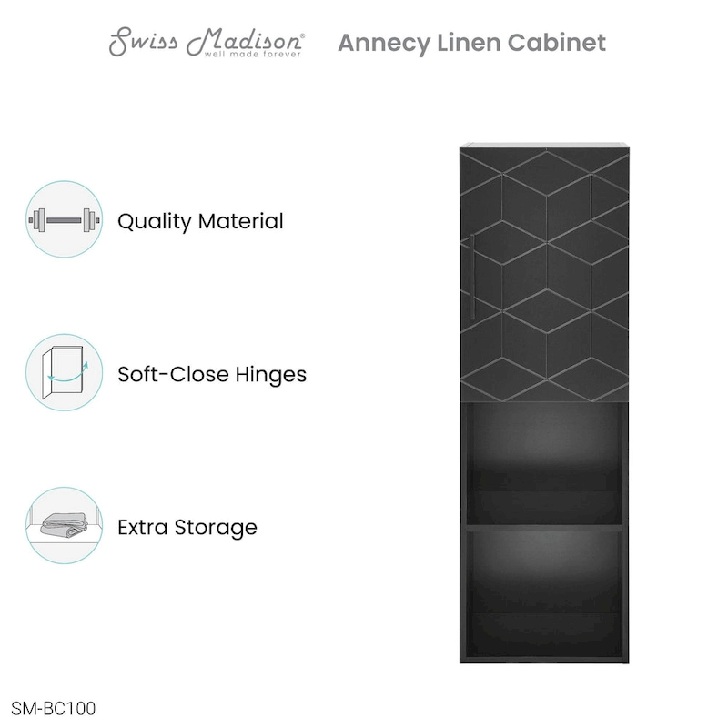 Annecy 15  W x 46  H x 12  D Linen Cabinet in Phantom Black