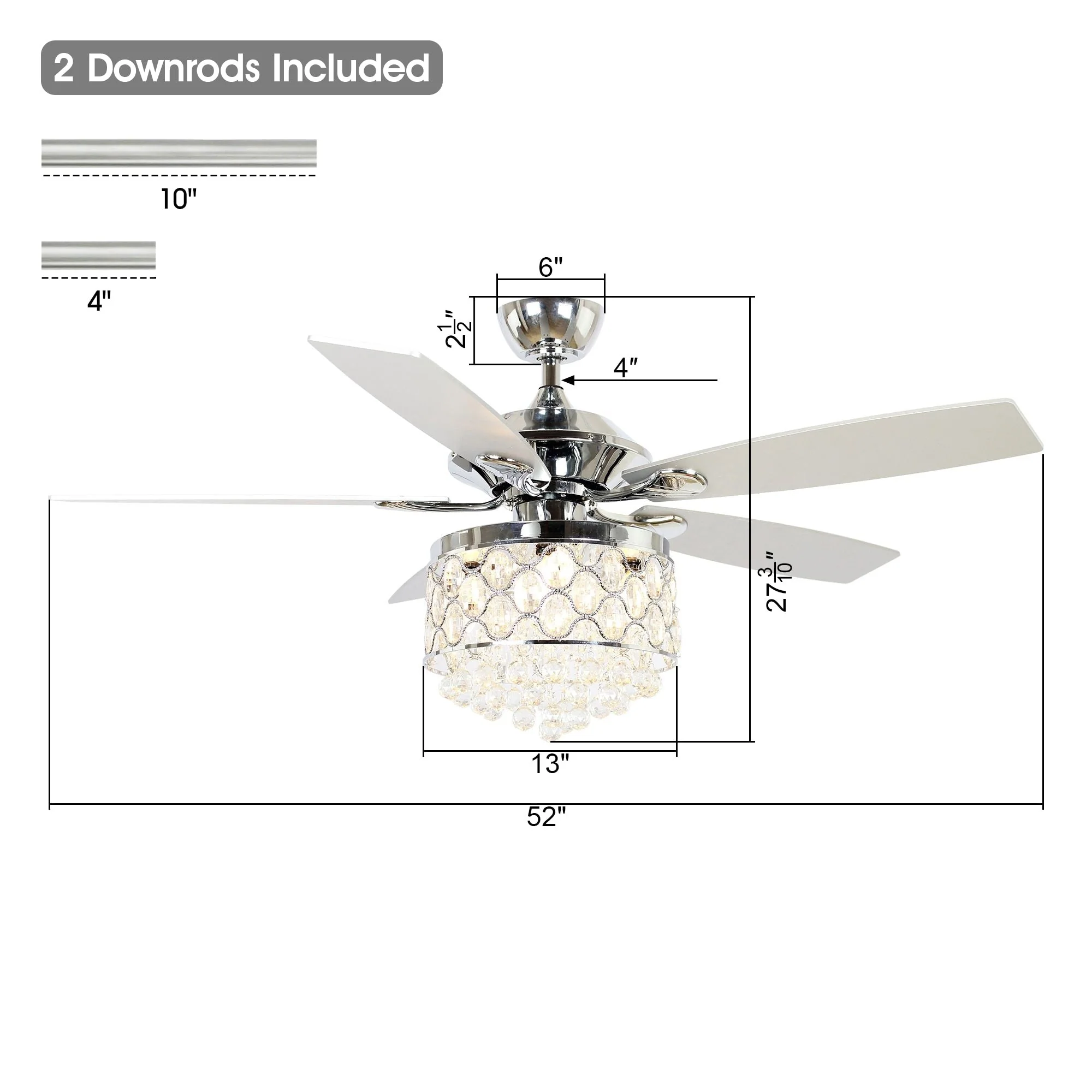 Chrome/ Crystal 4-light Chandelier/ Ceiling Fan with Remote