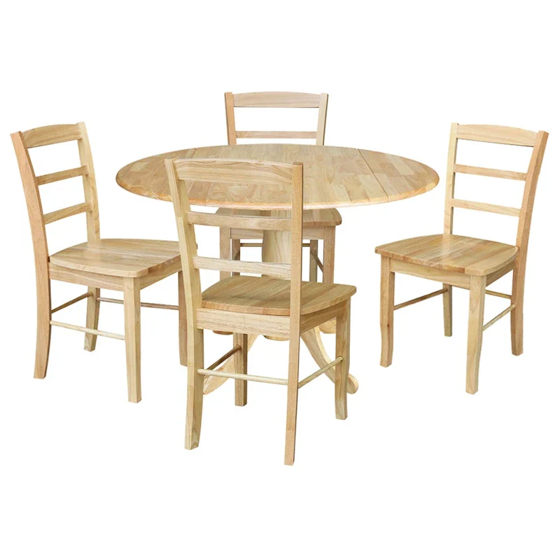 42 Drop Leaf Dining Table with 4 Ladderback Chairs - 5 Piece Set
