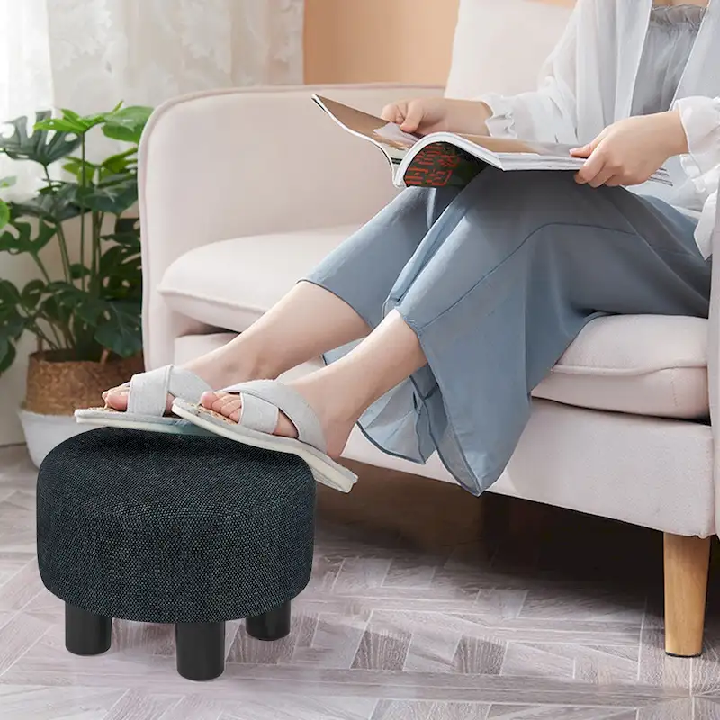 Adeco Round Ottoman Velvet Footrest Stool Modern Padded Seat Footstool