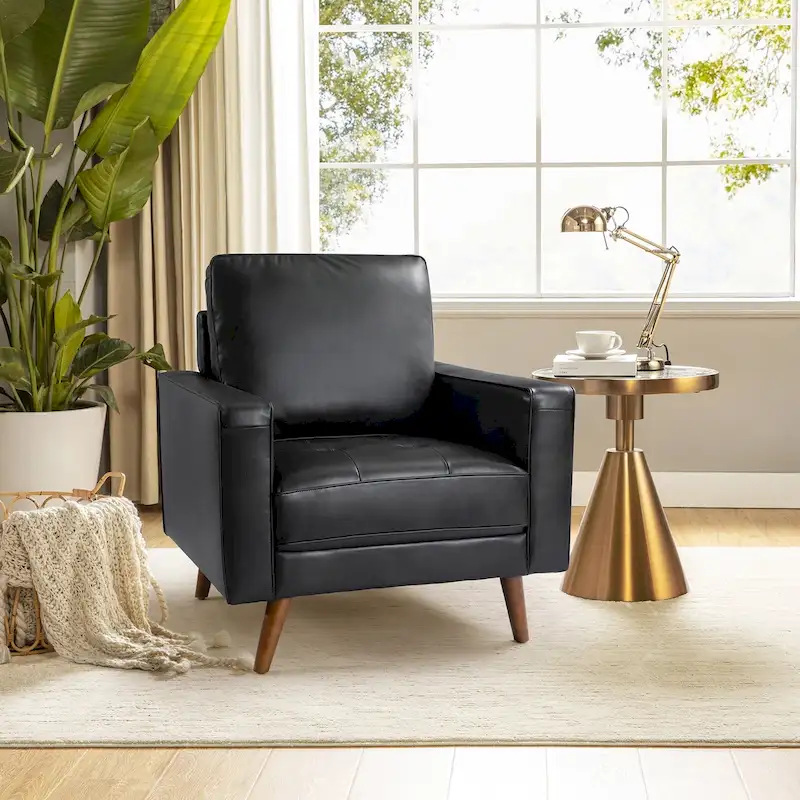 Elizabeth Mid-century Genuine Leather Arm Chair by HULALA HOME