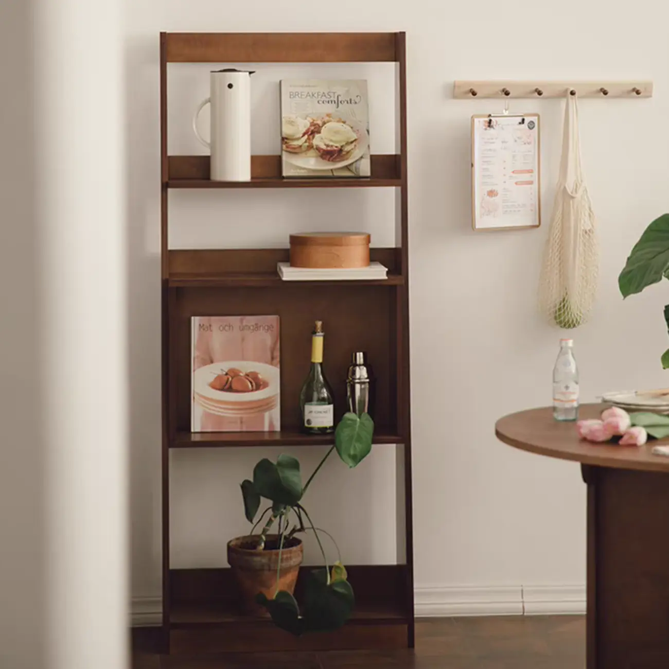 Elegant Vertical Wood Open Back Display Ladder Bookcase