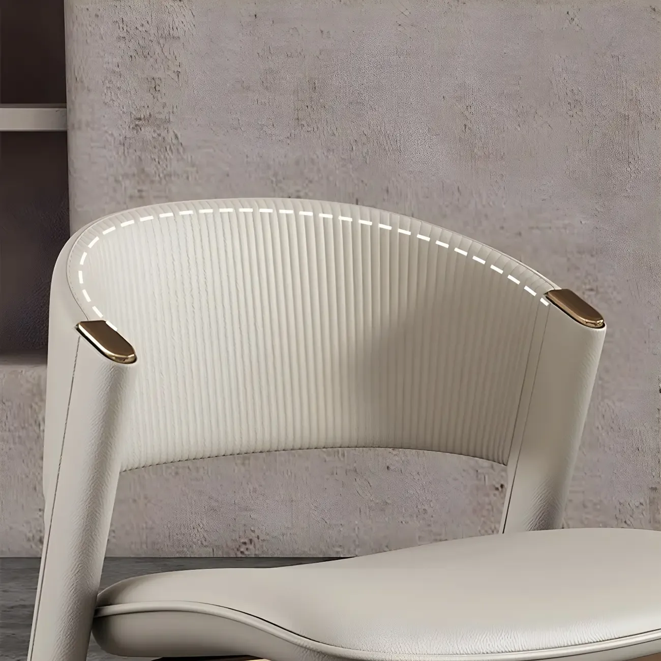 Off-White Faux Leather Brass Legs Dining Chair