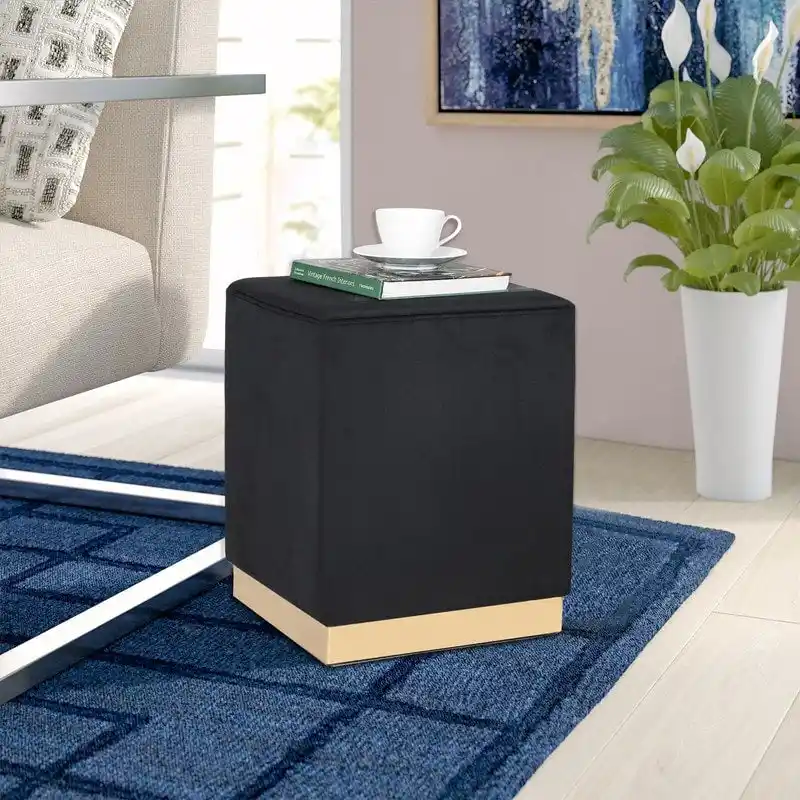 Adeco Ottoman Footrest Vanity Stool Gold Trim Footstool