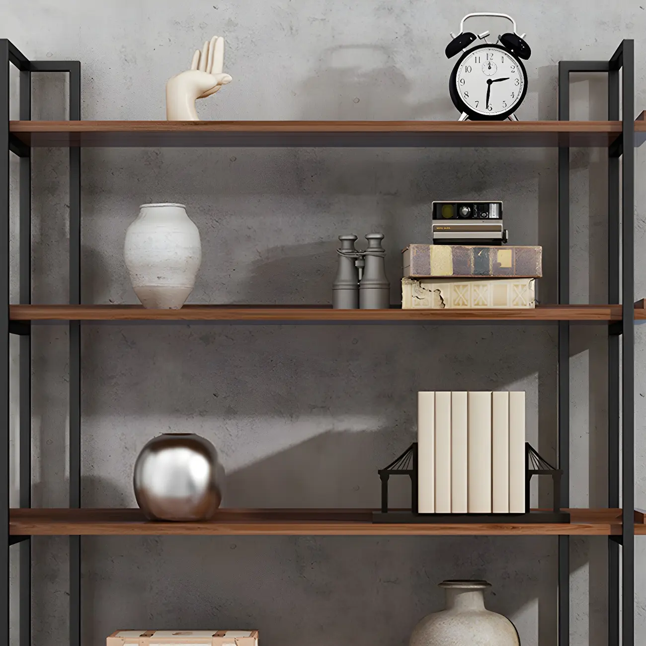 5-Shelf Industrial Metal Wood Brown Display Bookcase