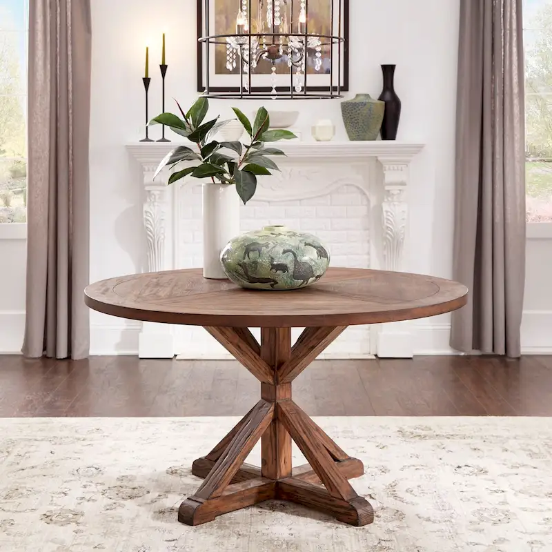Benchwright Brown Finish Round Dining Table by iNSPIRE Q Artisan