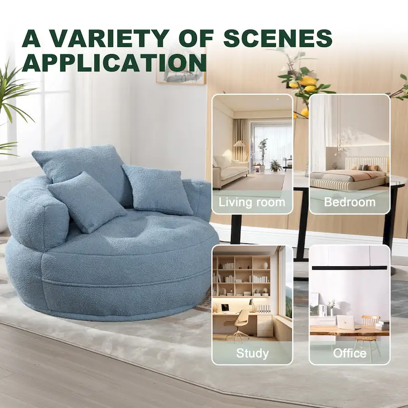 Oversized Round Fabric Lounge Chair with Curved Back