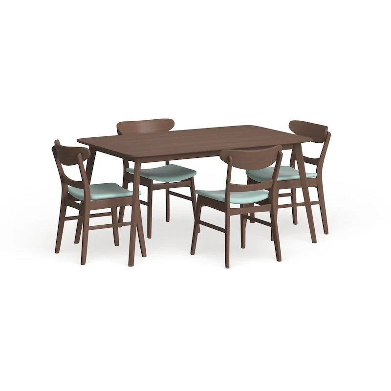 Mid-Century 5-Piece Dining Set, Walnut & Oak Finish, Upholstered Chairs