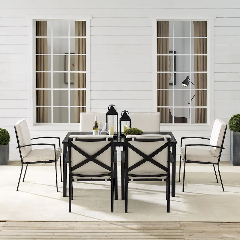 Crosley Kaplan 7-piece Oil-rubbed Bronze Beige Cushions Outdoor Dining Set - 122W x 99D x 37H