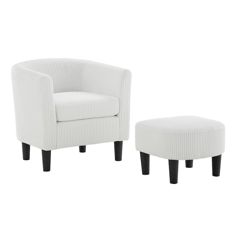 Modern Fabric Upholstered Accent Chair with Ottoman Foot Rest