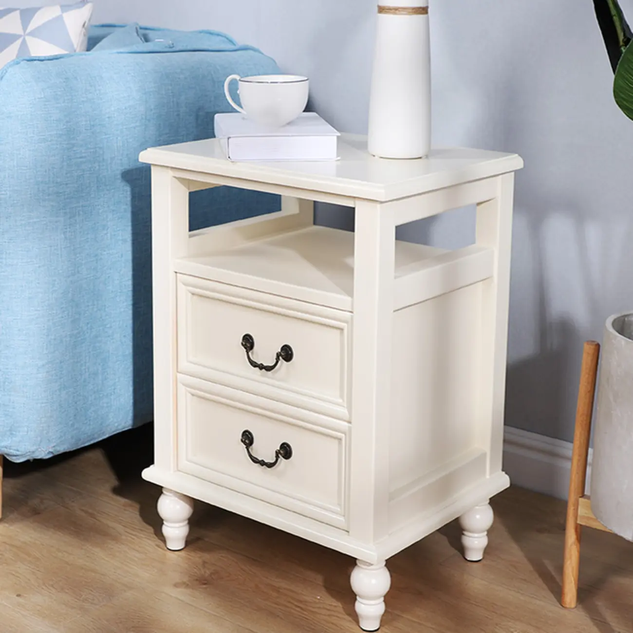 French Small 3-Tier Nightstand with Bronze Handles