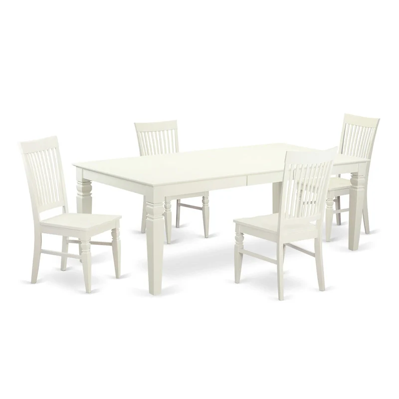 Linen White Rectangle Dining Table Set with Wood Seat Chairs, 5/7/9-Piece Options