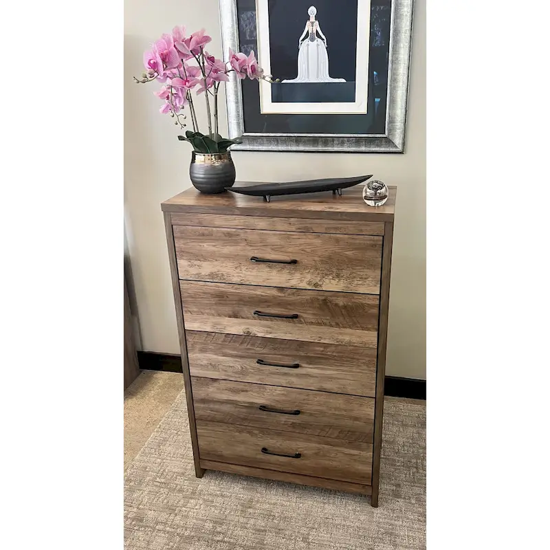 5-Drawer Upright Dresser with Tool-Free Assembly – Brushed Nickel Handles