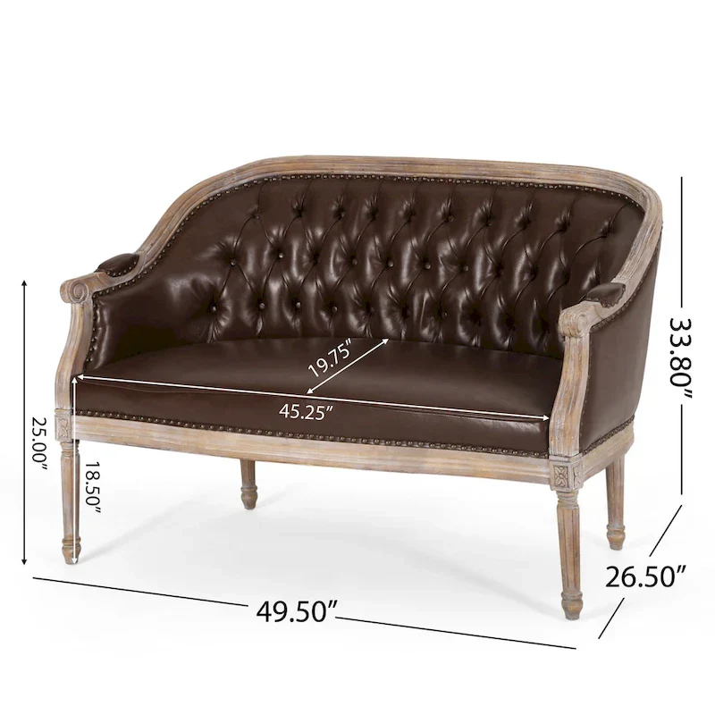 Button-Tufted Upholstered Loveseat with Scrolled Arms and Nailhead Trim