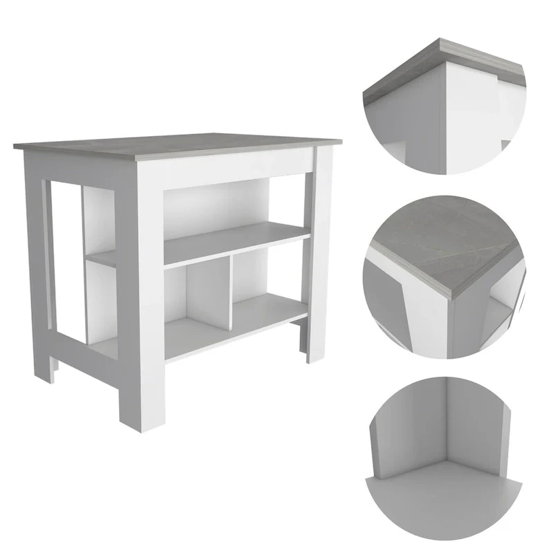 Rockaway 3-Shelf Kitchen Island White and Onix