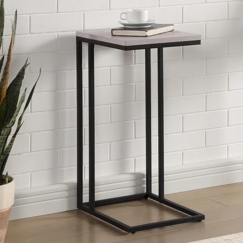Industrial 16-inch Steel C-shaped Side Table