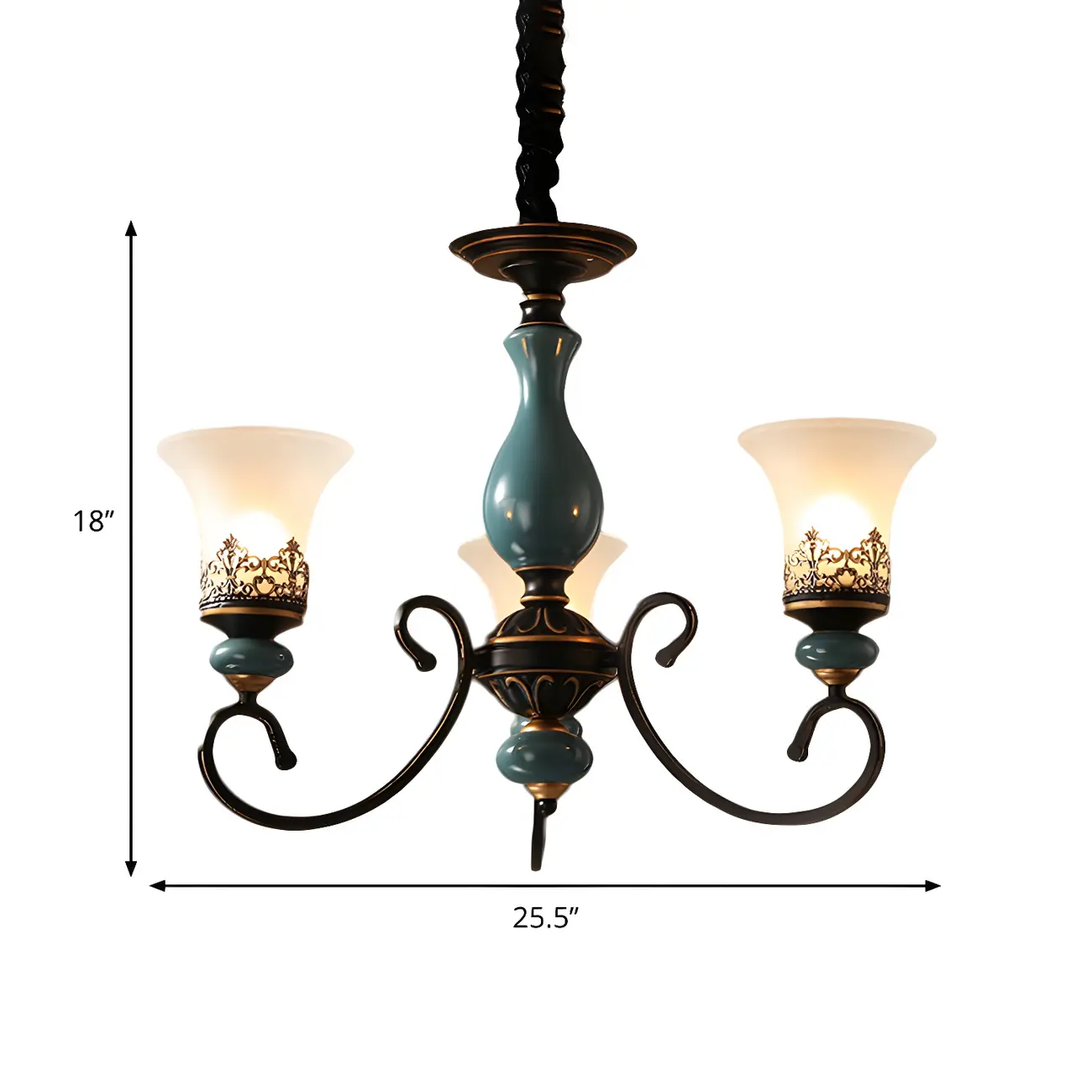 Classical Frosted Glass Blue Ceramic Up Chandelier