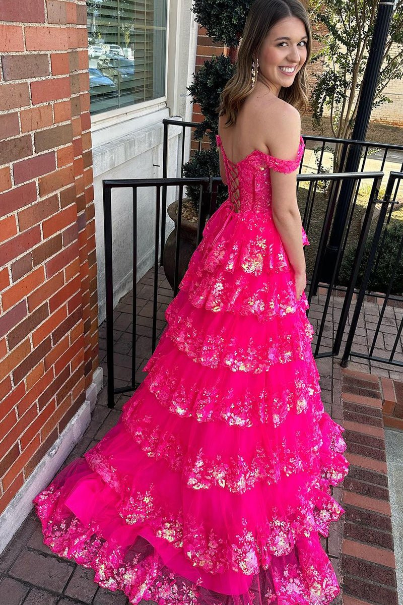 Princess Off the Shoulder Sequined Lace Prom Dress