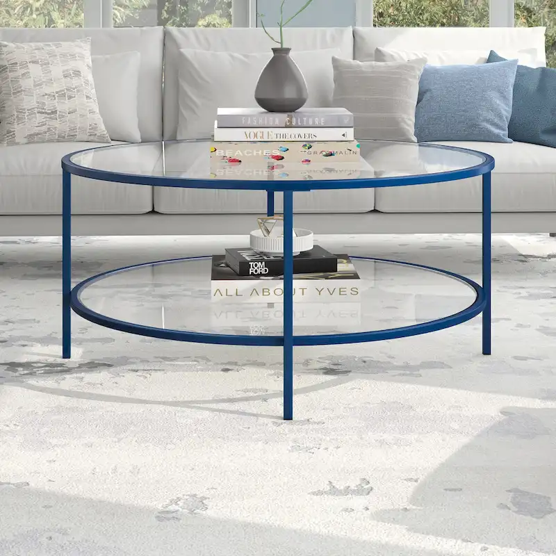 Sivil 36 Wide Round Coffee Table with Glass Top - 36 Wide