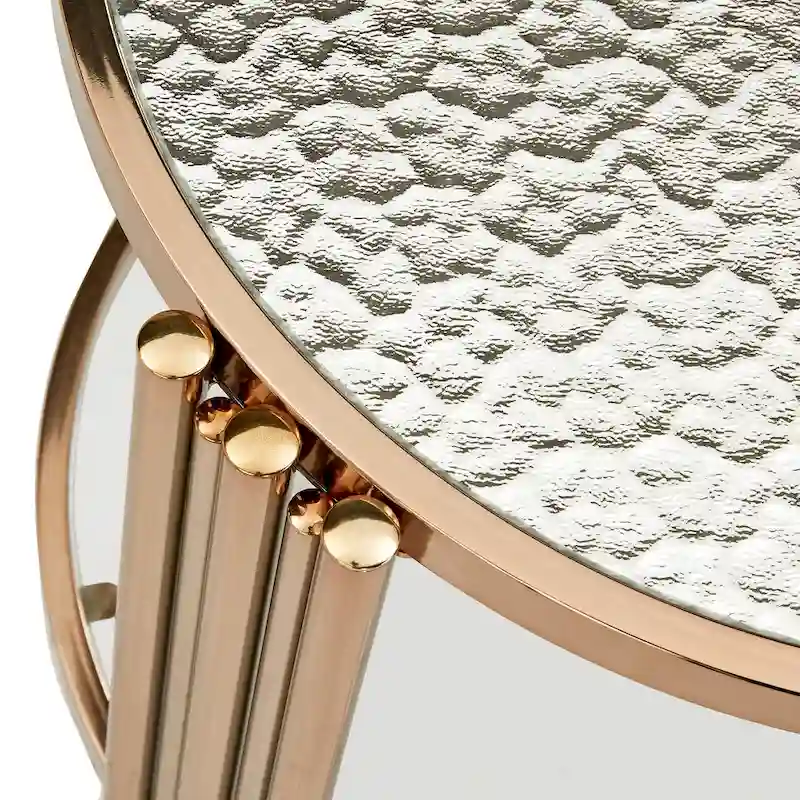 Bruges Champagne Gold Finish Textured Glass Table with Shelf by iNSPIRE Q Bold