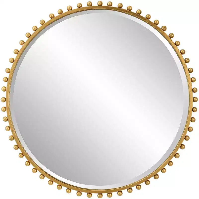 Uttermost Round Vanity Decorative Wall Mirror Modern Beveled Gold Leaf Iron Frame 32 Wide for Bathroom Bedroom Living Room Home