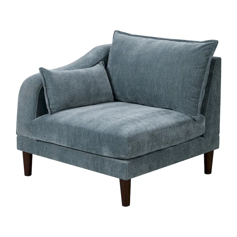 33-Inch Modular Single Arm Corner Chair with 2 Lumbar Cushions, Slate Blue