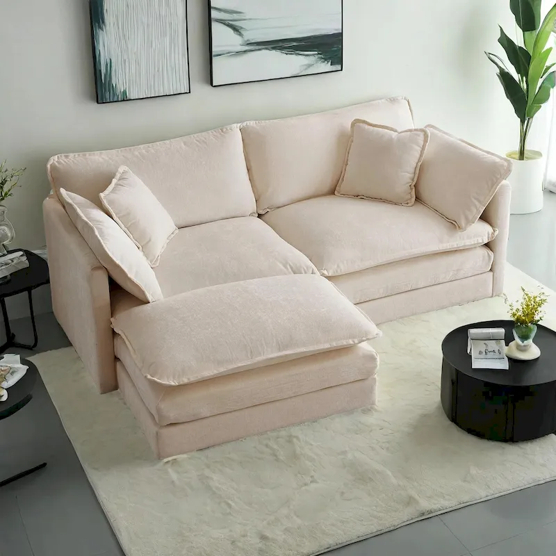 3-Piece Modular Chenille Upholstered L-Shaped Sectional Sofa with Ottoman