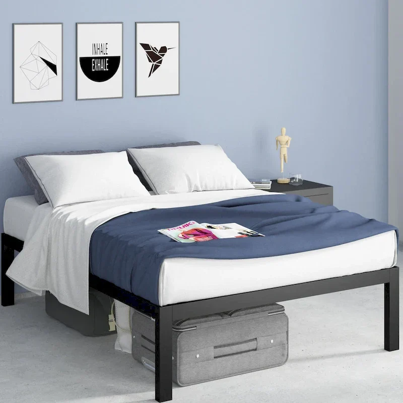 18-inch High Black Metal Platform Bed Frame