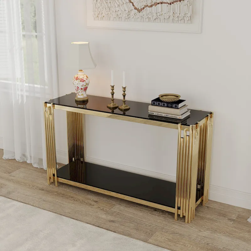 Gold & Black 2-Tier Console Table, 55
