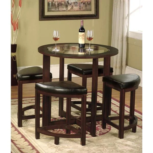 Espresso Round Dining Set for 4 – Modern Style with Glass Top