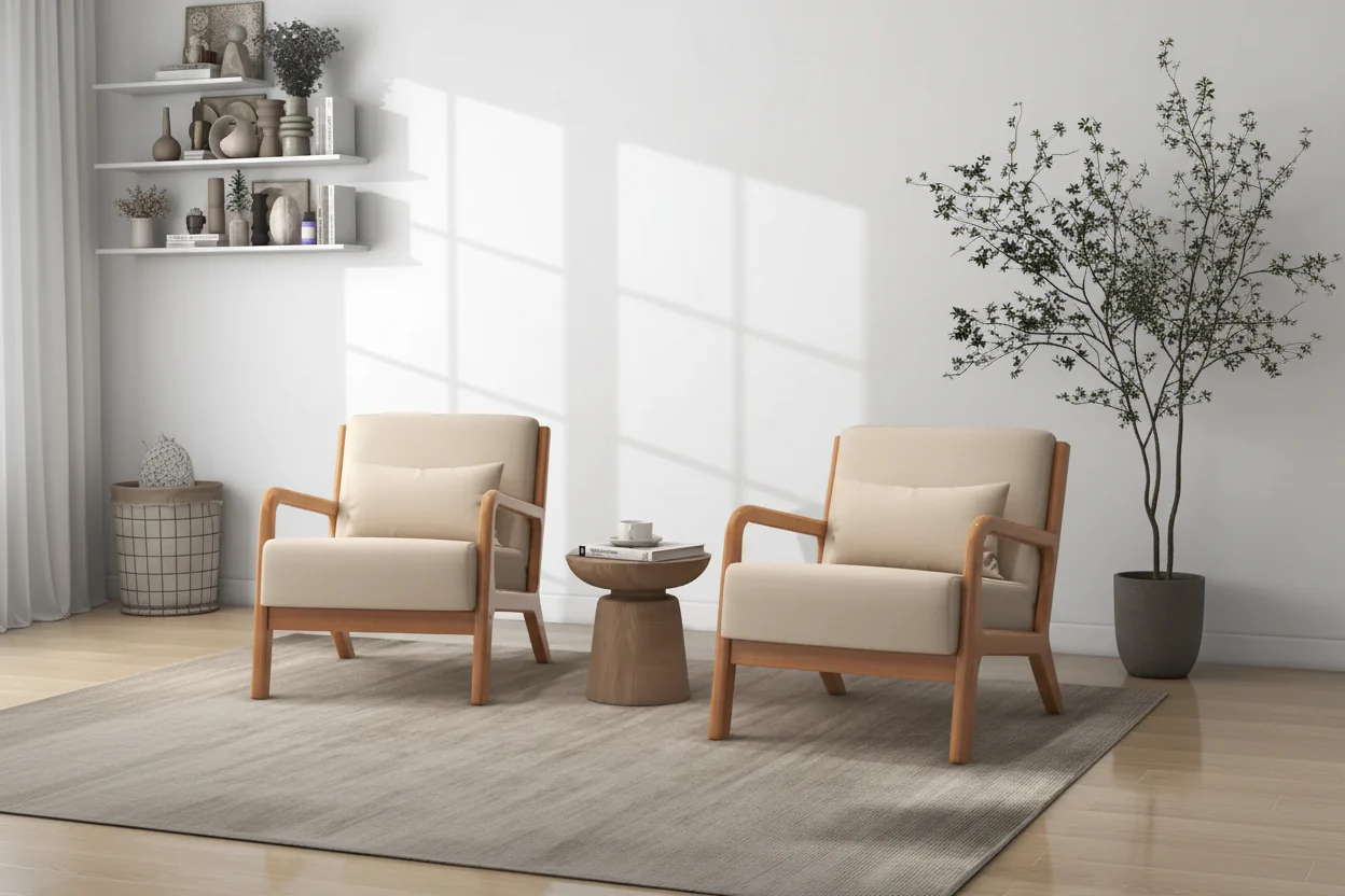 Fabric Upholstered Armchair with Wood Legs