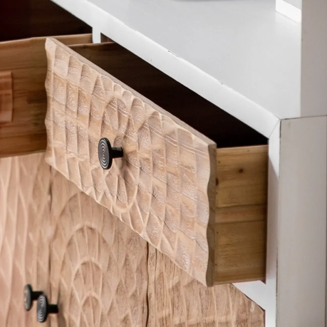 Freestanding Rustic Rectangle White Wood Iron Base Cabinet