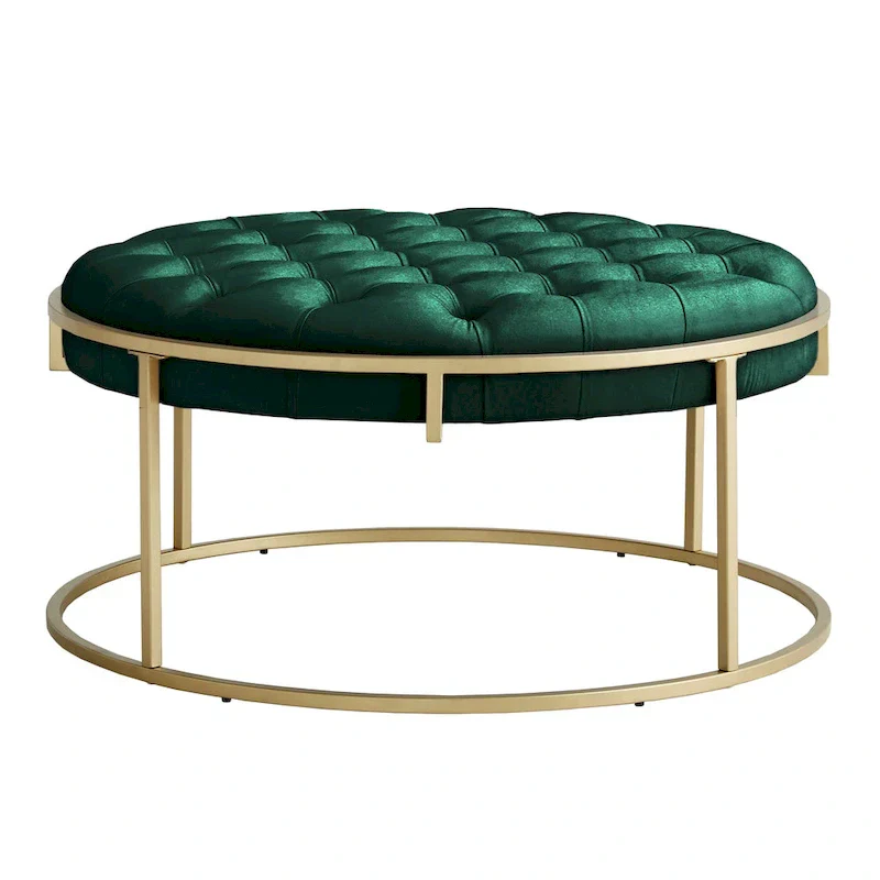 Gold Velvet Round Tufted Ottoman