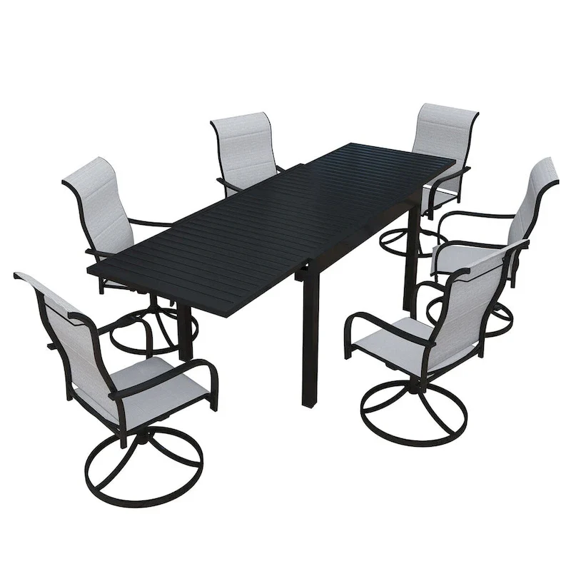 7 Piece Metal Frame Patio Dining Set, Aluminum Extendable Dining Table - N/A