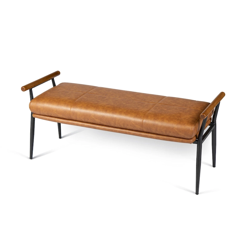 Glitzhome 48.5W Modern Upholstered Bench with Wooden Arms and Metal Legs
