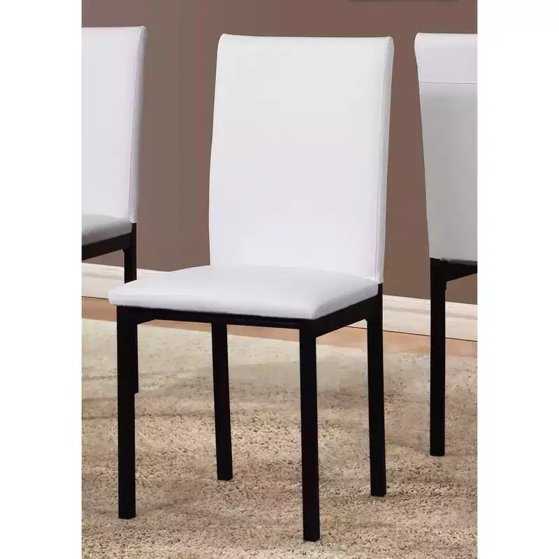 Roundhill Furniture Noyes Faux Leather Seat Metal Frame Dining Chairs , White, Set of 4