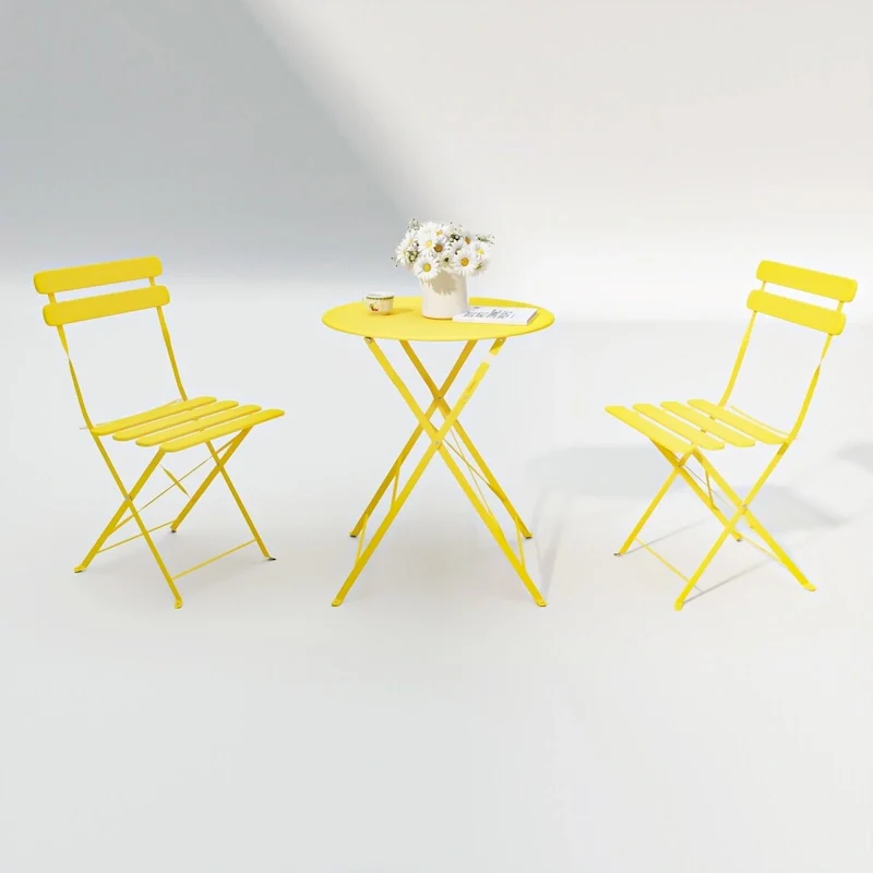 3 Pieces Patio Bistro Balcony Metal Chair Table Set - N/A