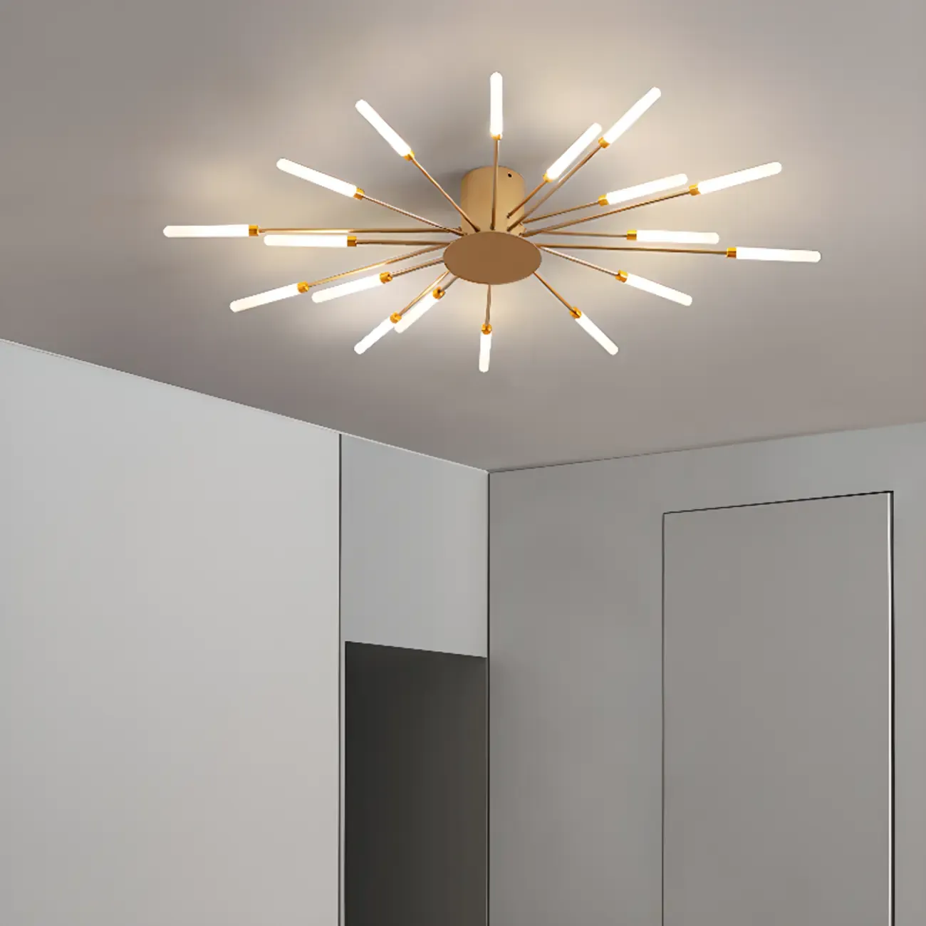 Modern Gold Sunburst LED Flush Mount Ceiling Light
