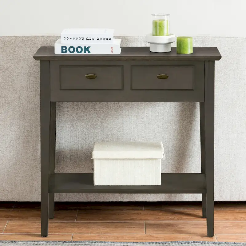 Solid Ash Wood Console Table with 2 Drawers & Open Shelf – 2 Finishes