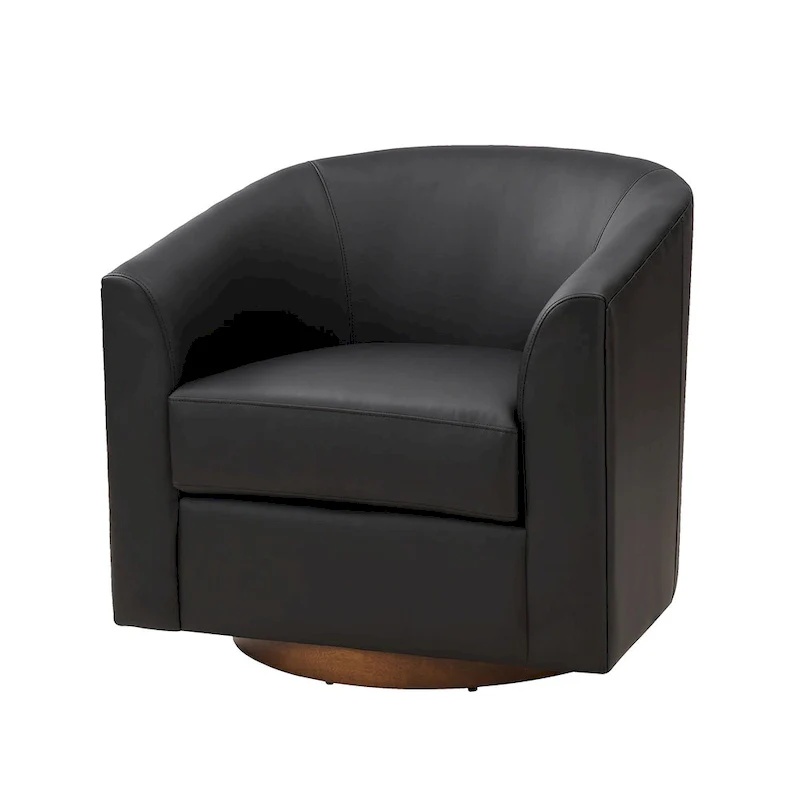 Haley Modern Swivel Barrel Faux Leather Chair with Solid Wood Base by